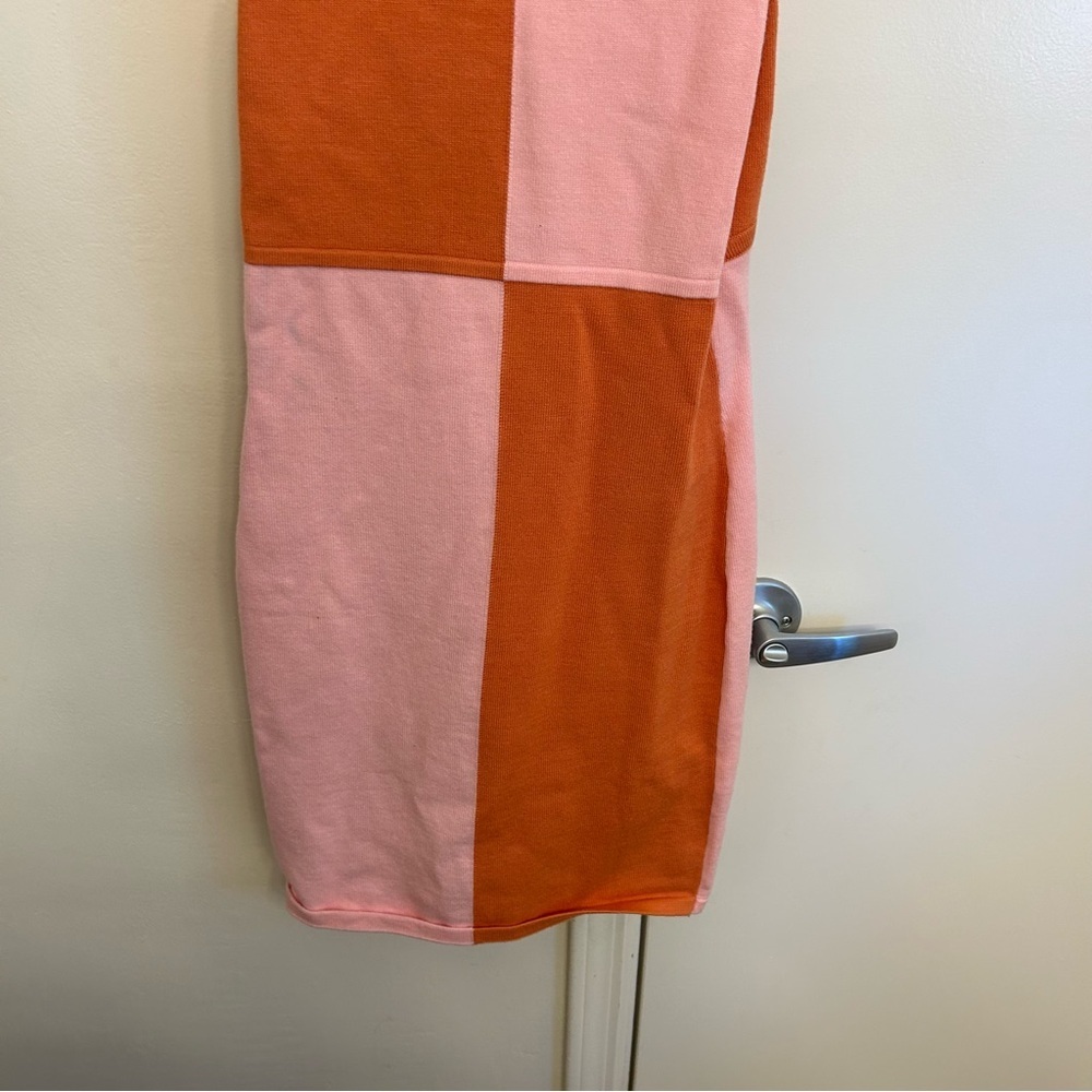 NWT Princess Polly Sienna Colorblock Knit Mini Dress Pink Orange Plunge Size M/L - Picture 9 of 10